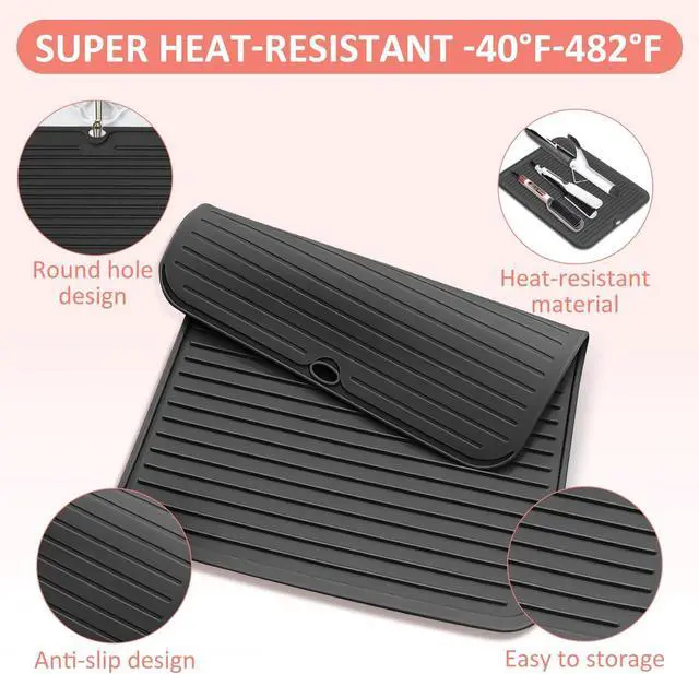 Alt view image 3 of 7 - Large Heat Resistant Silicone Mat for Hair Tools: Curling Iron, Flat Iron, Hair Straightener - Portable Hair Styling Pad Cover