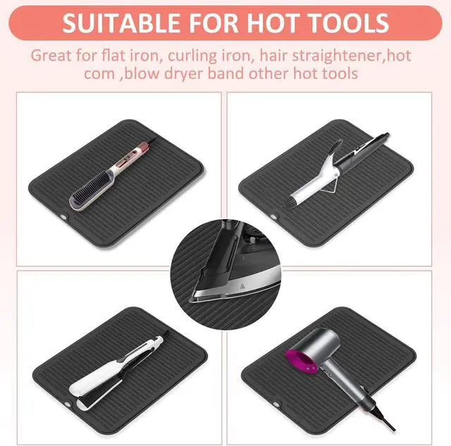 Alt view image 4 of 7 - Large Heat Resistant Silicone Mat for Hair Tools: Curling Iron, Flat Iron, Hair Straightener - Portable Hair Styling Pad Cover