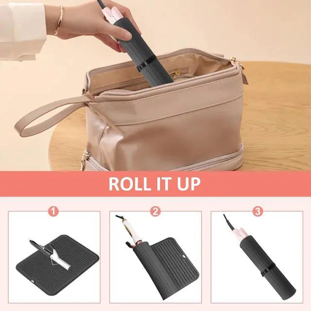 Alt view image 6 of 7 - Large Heat Resistant Silicone Mat for Hair Tools: Curling Iron, Flat Iron, Hair Straightener - Portable Hair Styling Pad Cover