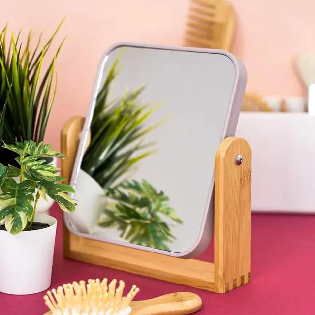Alt view image 6 of 6 - Desk Mirror,Mirror for Desk,1X/3X Magnifying Double-Sided 360°Flippable Vanity Mirror,Makeup Mirror,with Natural Bamboo Stand-White
