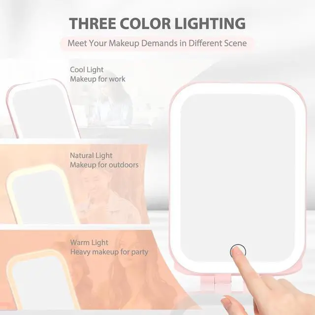 Alt view image 2 of 7 - Koolstuffs Travel Mirror with Light with Battery-Powered | Rechargeable Portable Makeup Mirror, 3 Colors LED Lighting, Dimmable Touch Screen