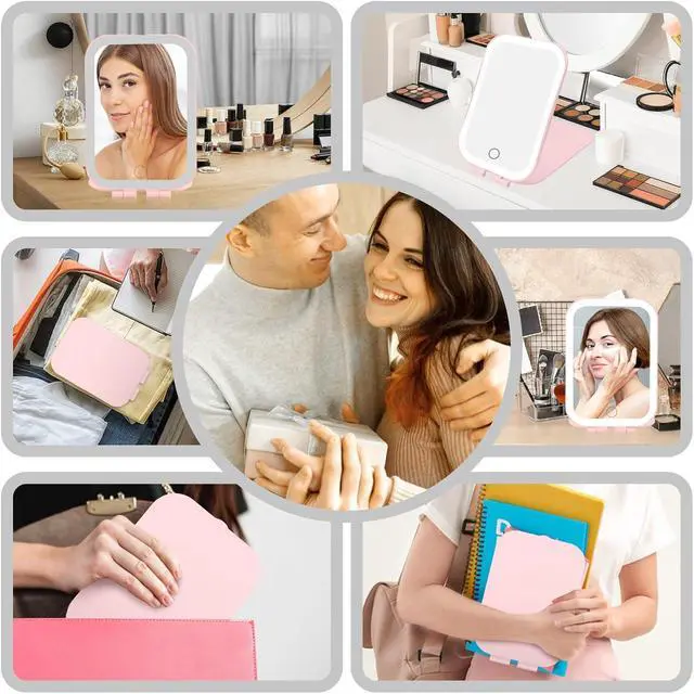 Alt view image 7 of 7 - Koolstuffs Travel Mirror with Light with Battery-Powered | Rechargeable Portable Makeup Mirror, 3 Colors LED Lighting, Dimmable Touch Screen