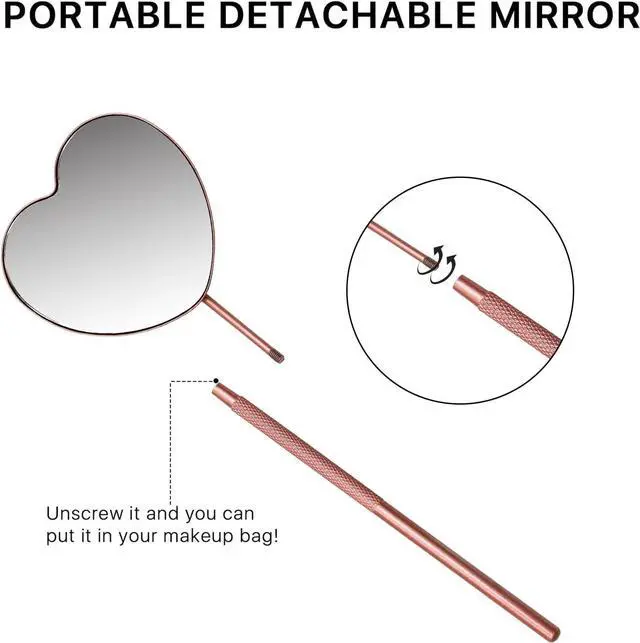 Alt view image 4 of 7 - 2.2inch Lovely Lash Mirror, Heart Shaped Eyelash Mirror | Detachable Stainless Steel Lash Supplies and Tool for Techs, Pink