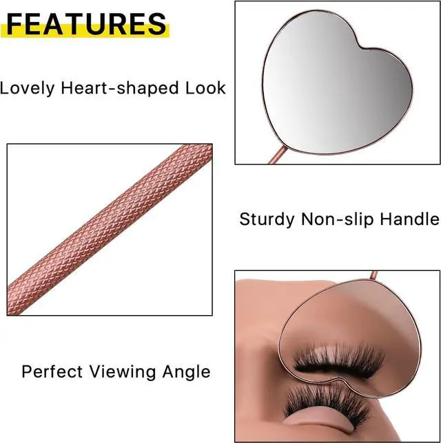 Alt view image 6 of 7 - 2.2inch Lovely Lash Mirror, Heart Shaped Eyelash Mirror | Detachable Stainless Steel Lash Supplies and Tool for Techs, Pink