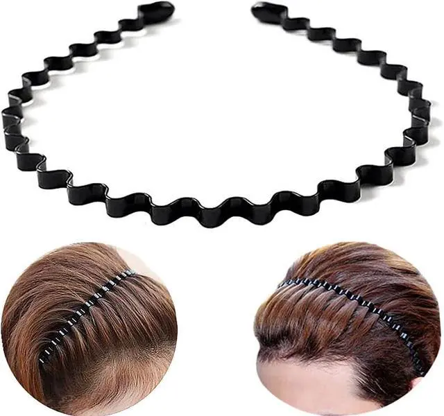 Main image of bodbop XINGZHE Hair Bands, Metal Hairband for Men Women, Fashion Headbands for Washing Face Makeup Sports, Non Slip Wavy Men's Hairband (Black, 1 Count Pack of 1)