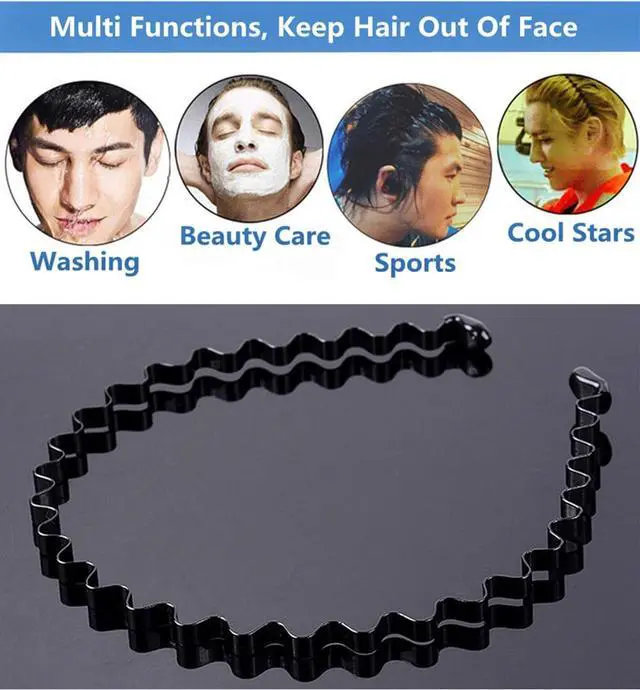 Alt view image 5 of 7 - bodbop XINGZHE Hair Bands, Metal Hairband for Men Women, Fashion Headbands for Washing Face Makeup Sports, Non Slip Wavy Men's Hairband (Black, 1 Count Pack of 1)