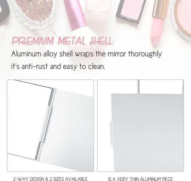 Alt view image 5 of 7 - G2PLUS Portable Folding Vanity Mirror, Ultra-Slim Aluminum Shell Travel Mirror, 4x6 Inch Small Mirror for Travel, Bathroom, Makeup, Beauty, Grooming