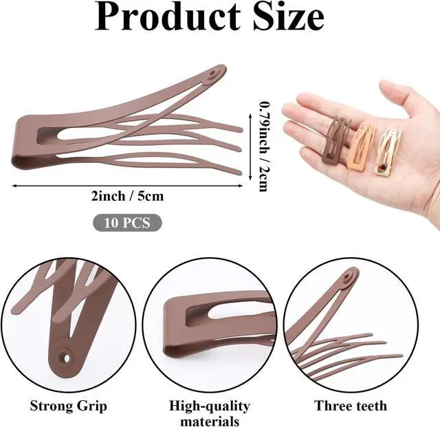 Alt view image 2 of 7 - Sightor 10 Pcs Double Grip Hair Clips, Metal Snap Hair Clips Hair Barrettes | Non Slip Hair Clips Brown Barrettes Women Hair Styling Hair Accessories for Thin Thick Hair