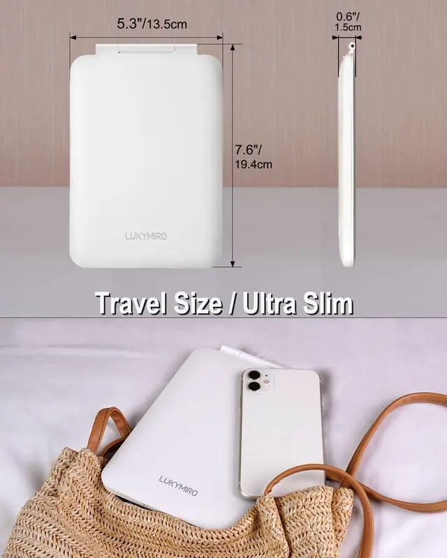 Alt view image 2 of 6 - Rechargeable Travel Makeup Mirror with Light | Portable Lighted Mirror, 3 Color Dimmable, Tabletop Folding Cosmetic Mirror