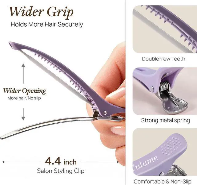Alt view image 4 of 7 - Hair Sectioning Clips 4 Pack, No Crease Duckbill Clips with Silicone Band, 4.4 Inch, Non Slip for Styling & Hair Cutting, Thick & Thin, Curly & Straight Hair, Salon Home, Morandi & Black