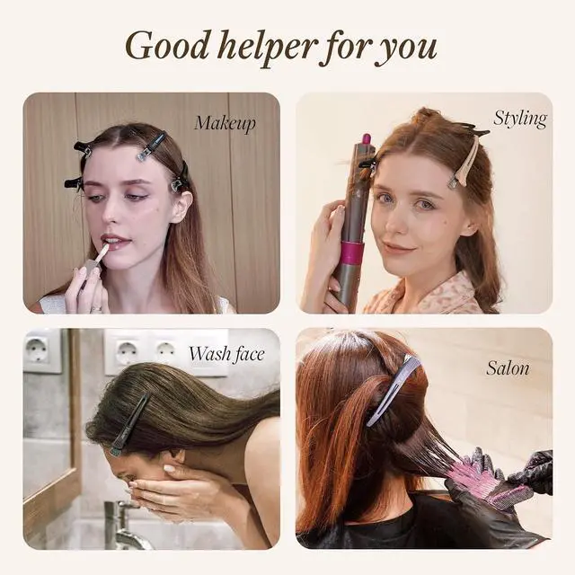Alt view image 3 of 7 - Hair Sectioning Clips 4 Pack, No Crease Duckbill Clips with Silicone Band, 4.4 Inch, Non Slip for Styling & Hair Cutting, Thick & Thin, Curly & Straight Hair, Salon Home, Morandi & Black