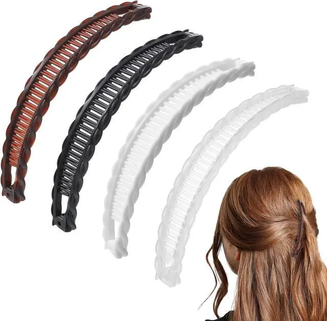 Main image of 4 Pcs Mixed Colors Banana Hairs Clips Set, Banana Hair Clip Black And Brown Tortoise Clips, Hair Comb Volumizing Hairs Clip For Women Girls