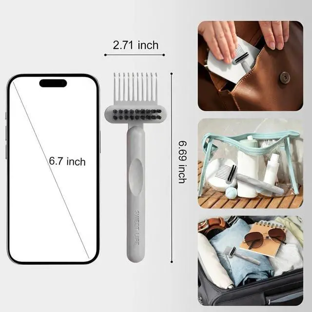 Alt view image 5 of 7 - Hair Brush Comb Cleaning Tool Comb,2-in-1 Hair Brush Cleaner Tool, Portable Remover Rake for Removing Hair Dust, Home and Salon Use (Grey)