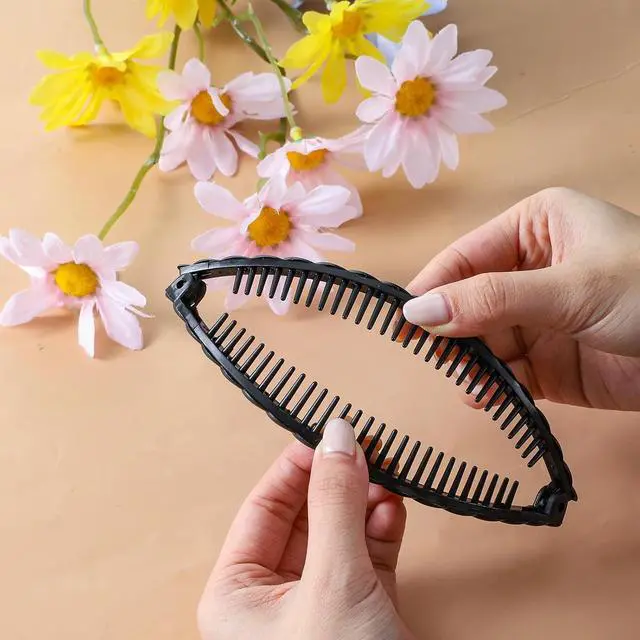 Alt view image 6 of 6 - 4 Pcs Mixed Colors Banana Hairs Clips Set, Banana Hair Clip Black And Brown Tortoise Clips, Hair Comb Volumizing Hairs Clip For Women Girls