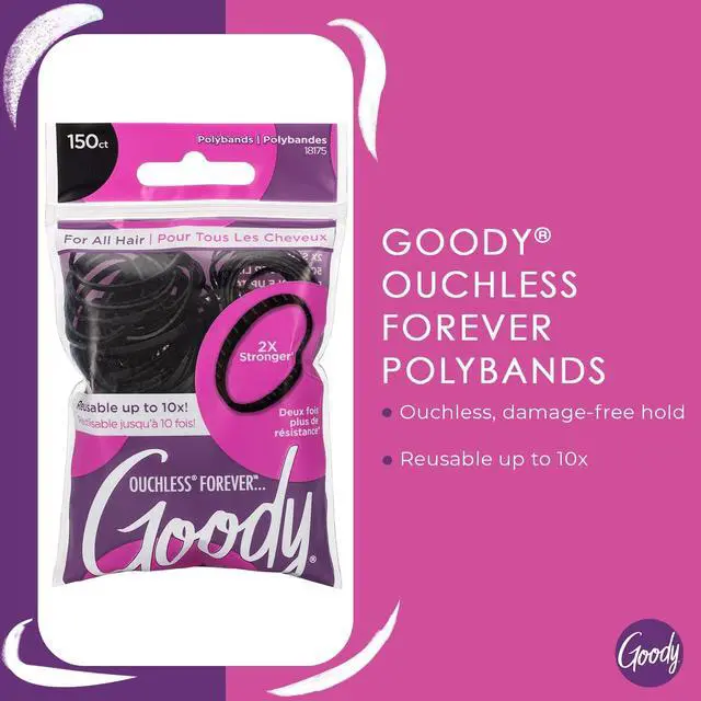 Alt view image 2 of 7 - Goody Ouchless Womens Polyband Elastic Hair Tie, 150 Count, Black, Fine Hair Accessories, Style with Ease and Keep Your Hair Secured, Perfect for Fun and Unique Hairstyles, Pain-Free