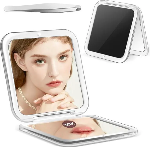 Main image of MIYADIVA Compact Mirror, 30X Magnifying Mirror, Pocket Mirror for Purse, Travel Makeup Mirror with 30X/1X Magnification, Travel Essentials Mirrors, Precision Tweezers, Present for Girls