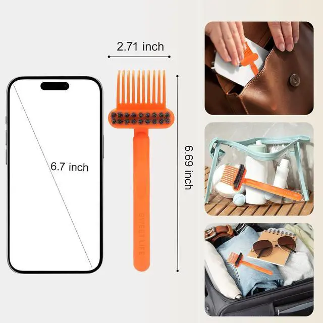 Alt view image 5 of 7 - Hair Brush Comb Cleaning Tool Comb,2-in-1 Hair Brush Cleaner Tool, Portable Remover Rake for Removing Hair Dust, Home and Salon Use (Orange)