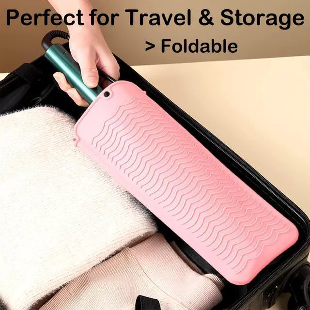 Alt view image 3 of 7 - Heat Resistant Silicone Mat with Hanging Hole, Straightener Heat Resistant Travel Mat & Pouch for Curling Iron, Flat Iron and Other Hot Hair Styling Tools, 11 x 5 in, Pink