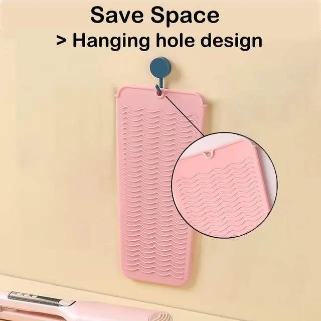 Alt view image 4 of 7 - Heat Resistant Silicone Mat with Hanging Hole, Straightener Heat Resistant Travel Mat & Pouch for Curling Iron, Flat Iron and Other Hot Hair Styling Tools, 11 x 5 in, Pink