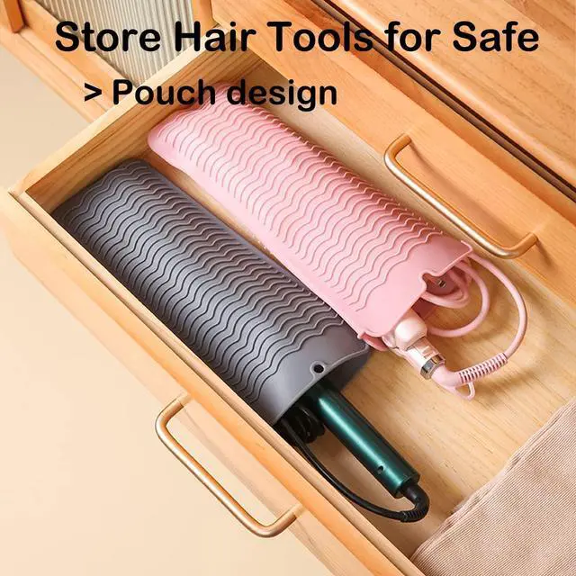 Alt view image 5 of 7 - Heat Resistant Silicone Mat with Hanging Hole, Straightener Heat Resistant Travel Mat & Pouch for Curling Iron, Flat Iron and Other Hot Hair Styling Tools, 11 x 5 in, Pink