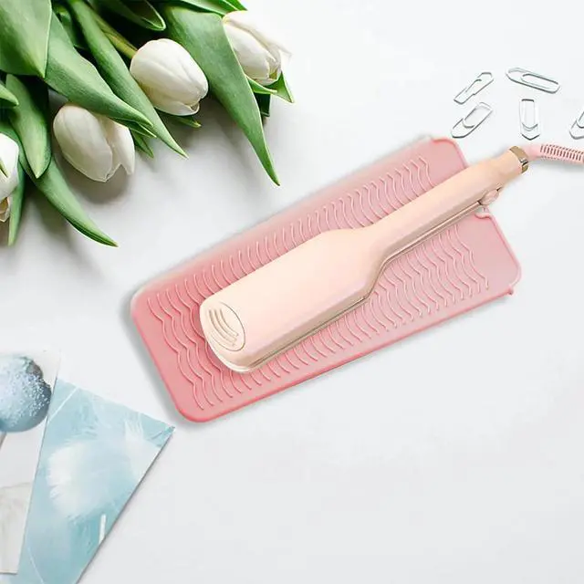 Alt view image 6 of 7 - Heat Resistant Silicone Mat with Hanging Hole, Straightener Heat Resistant Travel Mat & Pouch for Curling Iron, Flat Iron and Other Hot Hair Styling Tools, 11 x 5 in, Pink