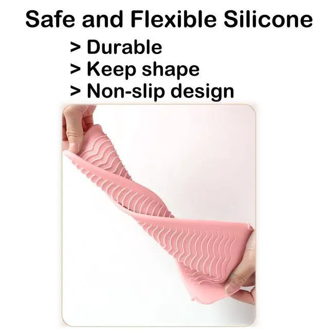Alt view image 7 of 7 - Heat Resistant Silicone Mat with Hanging Hole, Straightener Heat Resistant Travel Mat & Pouch for Curling Iron, Flat Iron and Other Hot Hair Styling Tools, 11 x 5 in, Pink