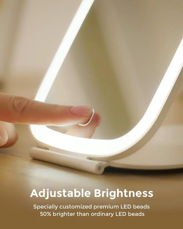 Alt view image 2 of 6 - NEZZOE Rechargeable Travel Makeup Mirror with LED Light, 7x5 Inch | Portable Lighted Makeup Mirror, 3 Lighting Modes, Dimmable Touch Control, Foldable Compact Vanity Mirror