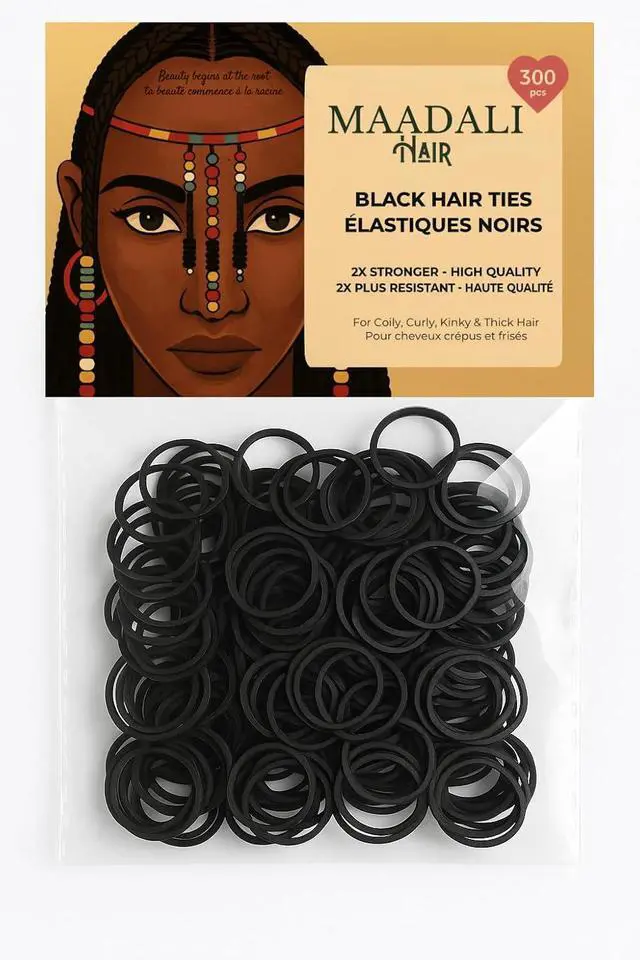 Alt view image 2 of 7 - 300 Black Hair Ties - Small Strong Rubber Bands for Thick, Curly & Afro Hair, Braids, Ponytails & Protective Styles - No Breakage Hair Elastics bands for Women & Girls - MAADALI
