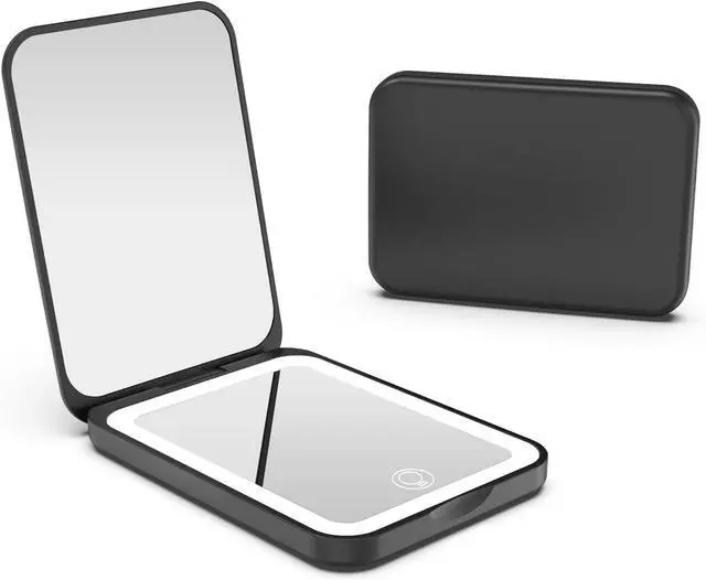 Main image of Kintion 1X/3X Pocket Mirror, 3 Color Lighting LED Compact Mirror (Black) | Rechargeable Dimmable Travel Mirror for Purse, Portable, Folding, Handheld, Small Lighted Mirror for Women Gift