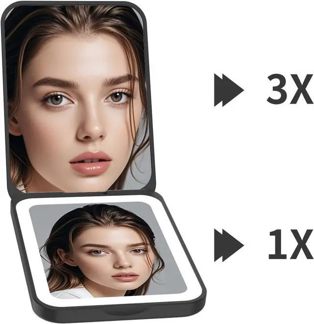 Alt view image 5 of 7 - Kintion 1X/3X Pocket Mirror, 3 Color Lighting LED Compact Mirror (Black) | Rechargeable Dimmable Travel Mirror for Purse, Portable, Folding, Handheld, Small Lighted Mirror for Women Gift