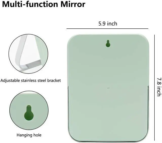 Alt view image 2 of 7 - YEAKE Table Desk Vanity Makeup Mirror,8-Inch Portable Folding Mirror with Metal Stand 90°Adjustable Rotation Tavel Make Up Mirror Hanging Bathroom for Shower Shaving(Green)