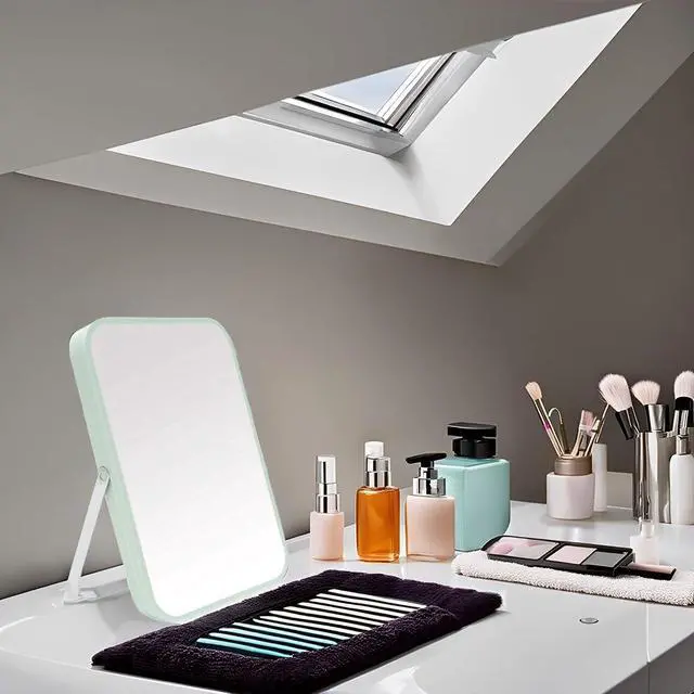 Alt view image 3 of 7 - YEAKE Table Desk Vanity Makeup Mirror,8-Inch Portable Folding Mirror with Metal Stand 90°Adjustable Rotation Tavel Make Up Mirror Hanging Bathroom for Shower Shaving(Green)