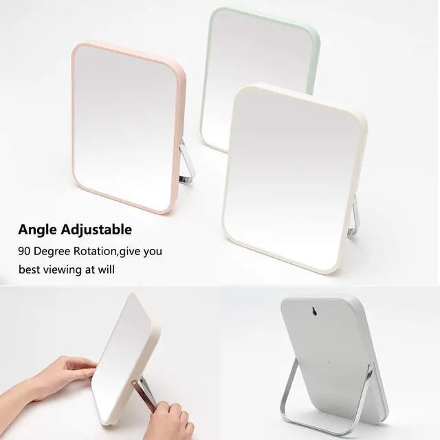 Alt view image 4 of 7 - YEAKE Table Desk Vanity Makeup Mirror,8-Inch Portable Folding Mirror with Metal Stand 90°Adjustable Rotation Tavel Make Up Mirror Hanging Bathroom for Shower Shaving(Gray)