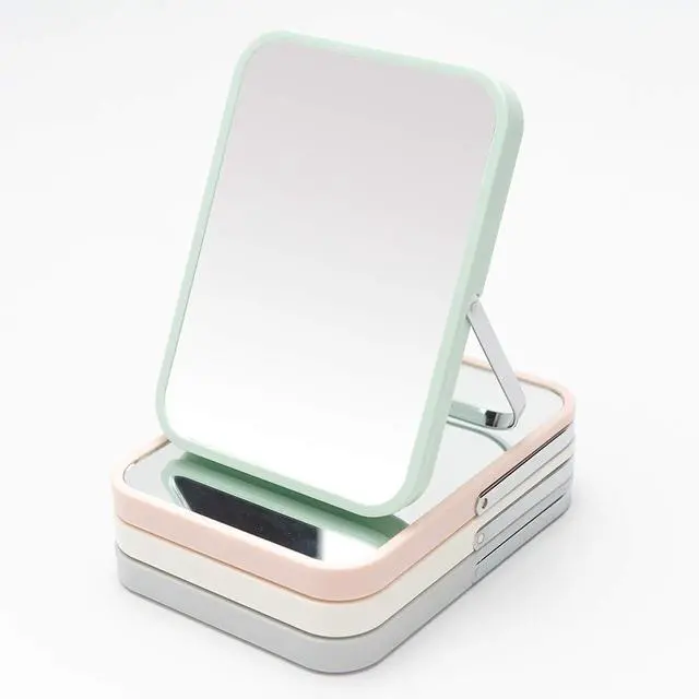 Alt view image 7 of 7 - YEAKE Table Desk Vanity Makeup Mirror,8-Inch Portable Folding Mirror with Metal Stand 90°Adjustable Rotation Tavel Make Up Mirror Hanging Bathroom for Shower Shaving(Green)
