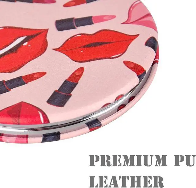 Alt view image 2 of 7 - Quality Compact Vanity Mirror Gifts for Girls Women Beauty, Stylish Travel Folding Makeup Mirrors for Wallet Purse Pocket Handbag, Portable Double-Sided Magnifying Cosmetic Mirror, Bright Red