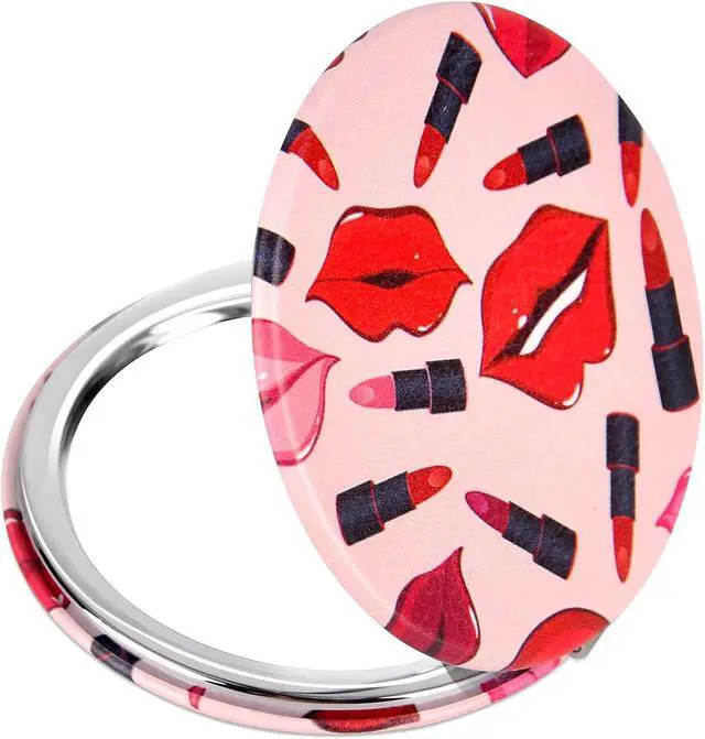 Main image of Quality Compact Vanity Mirror Gifts for Girls Women Beauty, Stylish Travel Folding Makeup Mirrors for Wallet Purse Pocket Handbag, Portable Double-Sided Magnifying Cosmetic Mirror, Bright Red