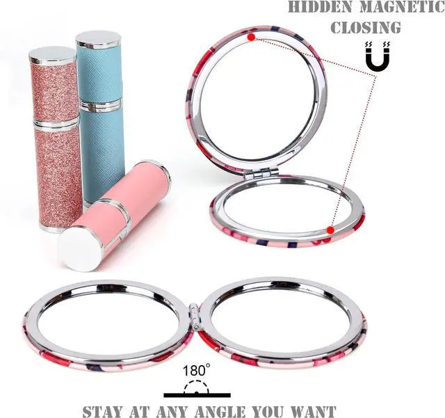 Alt view image 3 of 7 - Quality Compact Vanity Mirror Gifts for Girls Women Beauty, Stylish Travel Folding Makeup Mirrors for Wallet Purse Pocket Handbag, Portable Double-Sided Magnifying Cosmetic Mirror, Bright Red