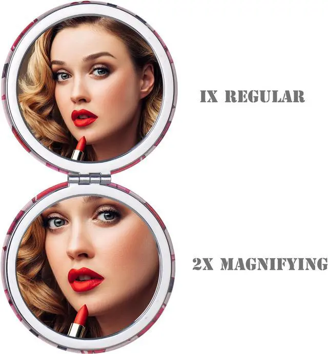 Alt view image 5 of 7 - Quality Compact Vanity Mirror Gifts for Girls Women Beauty, Stylish Travel Folding Makeup Mirrors for Wallet Purse Pocket Handbag, Portable Double-Sided Magnifying Cosmetic Mirror, Bright Red