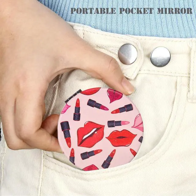 Alt view image 4 of 7 - Quality Compact Vanity Mirror Gifts for Girls Women Beauty, Stylish Travel Folding Makeup Mirrors for Wallet Purse Pocket Handbag, Portable Double-Sided Magnifying Cosmetic Mirror, Bright Red