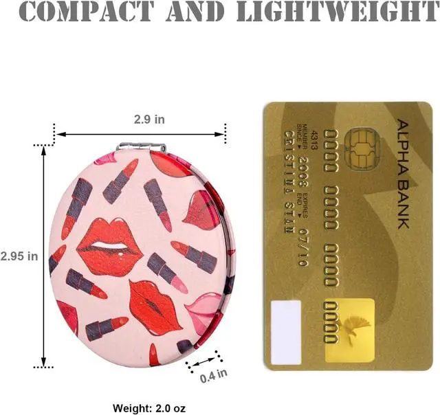 Alt view image 7 of 7 - Quality Compact Vanity Mirror Gifts for Girls Women Beauty, Stylish Travel Folding Makeup Mirrors for Wallet Purse Pocket Handbag, Portable Double-Sided Magnifying Cosmetic Mirror, Bright Red