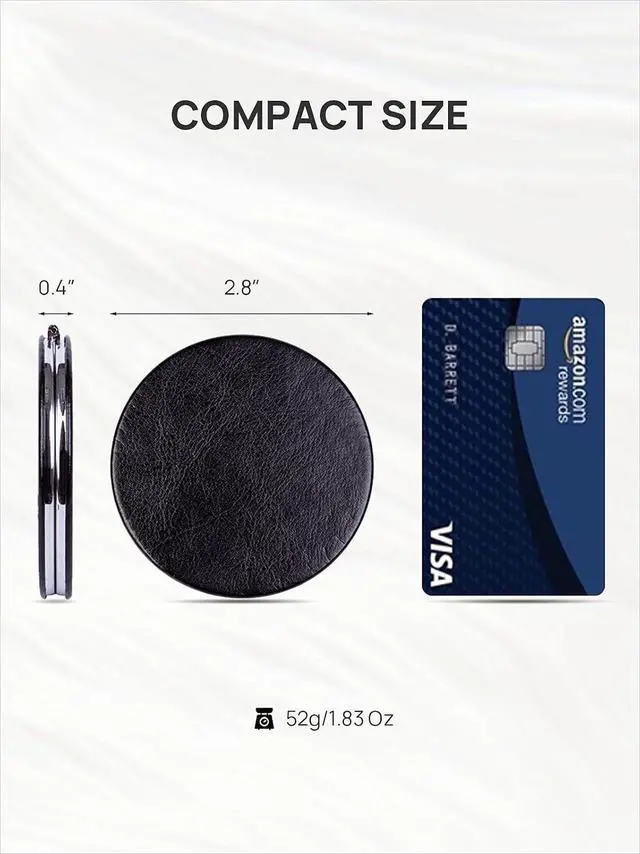Alt view image 2 of 6 - OMIRO 1X/10X Compact Magnifying Mirror for Travel, 2.8 in | Travel Mirror with Magnification, Mini Mirror for Purse, Dual-Sided Flip, PU Leather, Round (Black)