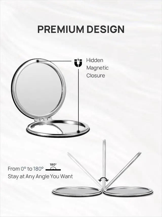 Alt view image 4 of 6 - OMIRO 1X/10X Compact Magnifying Mirror for Travel, 2.8 in | Travel Mirror with Magnification, Mini Mirror for Purse, Dual-Sided Flip, PU Leather, Round (Black)