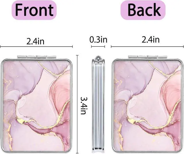 Alt view image 6 of 6 - Pocket Mirror, Small Travel Mirror with Magnification, Portable Double-Sided Magnifying Cosmetic Mirror for Daily (Pink Marble)