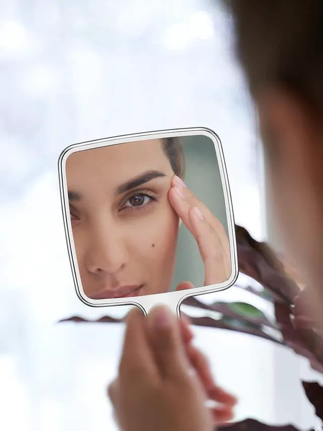 Alt view image 4 of 7 - MIRRORNOVA Handheld Mirror, 4"L x 7"W, Small Lash Mirror for Makeup, Silver