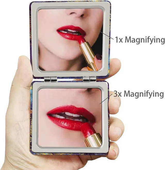 Alt view image 2 of 5 - Pocket Mirror for Women, 2 Pcs Square 2.8 PU OilPainting Style Double Sided 1X/3X Mirror for Purse Travel Compact Mirror (OP02)