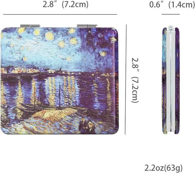 Alt view image 3 of 5 - Pocket Mirror for Women, 2 Pcs Square 2.8 PU OilPainting Style Double Sided 1X/3X Mirror for Purse Travel Compact Mirror (OP02)