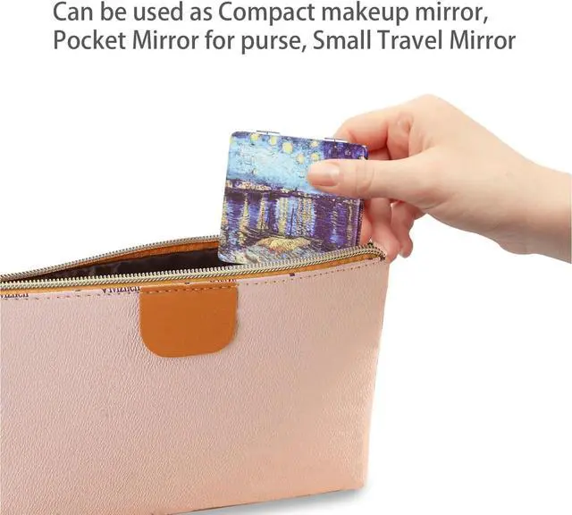 Alt view image 4 of 5 - Pocket Mirror for Women, 2 Pcs Square 2.8 PU OilPainting Style Double Sided 1X/3X Mirror for Purse Travel Compact Mirror (OP02)