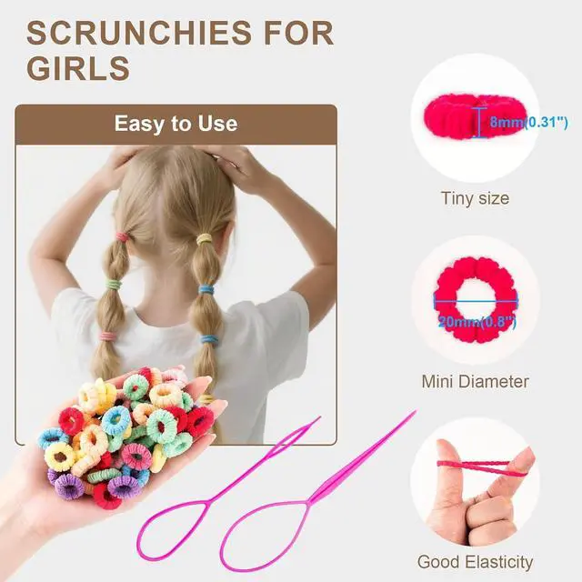 Alt view image 2 of 7 - 360pcs Toddler Hair Ties, No Damage Cotton Elastics for Baby & Kids | Soft Cotton | Ponytails Holders & Braids | Seamless Design | Fine & Thin Hair | Hair Bands for Little Girls | Assorted Colors