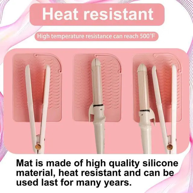 Alt view image 2 of 7 - Flat Iron Heat Resistant Silicone Mat for Curling Iron, Hair Straightener Heat Pad, Curling Iron Sleeve, Travel Case Heat Resistant and Other Hair Styling Tools, for Counter, 9 x 6.5 in, Pink