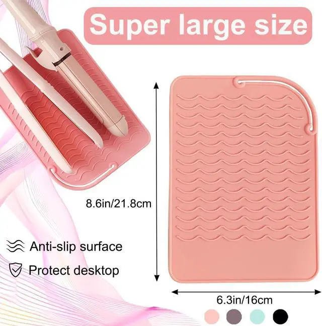 Alt view image 5 of 7 - Flat Iron Heat Resistant Silicone Mat for Curling Iron, Hair Straightener Heat Pad, Curling Iron Sleeve, Travel Case Heat Resistant and Other Hair Styling Tools, for Counter, 9 x 6.5 in, Pink